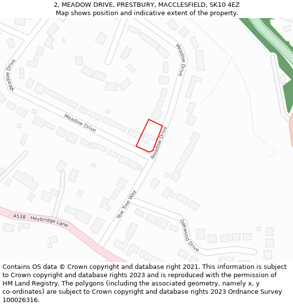 2, MEADOW DRIVE, PRESTBURY, MACCLESFIELD, SK10 4EZ: Location map and indicative extent of plot