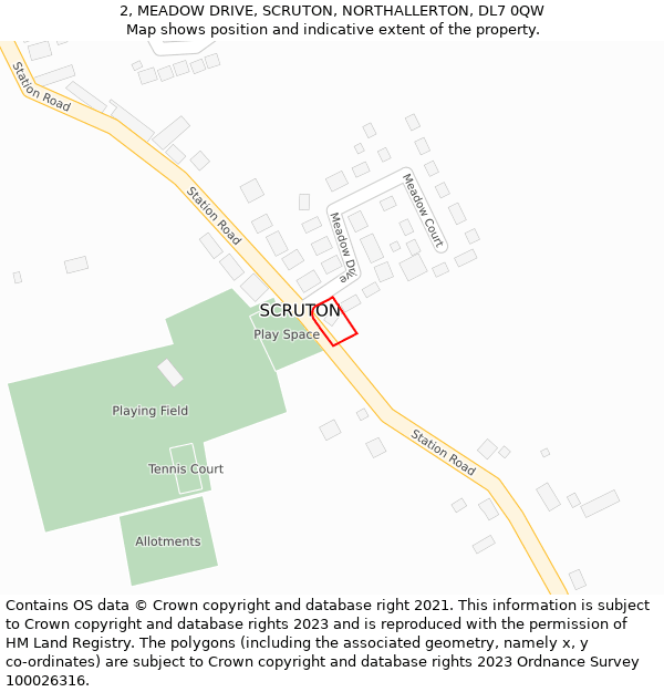 2, MEADOW DRIVE, SCRUTON, NORTHALLERTON, DL7 0QW: Location map and indicative extent of plot