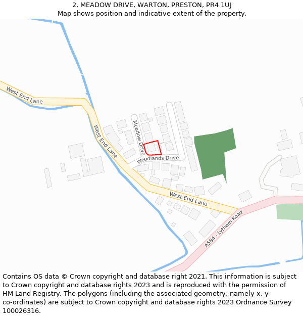 2, MEADOW DRIVE, WARTON, PRESTON, PR4 1UJ: Location map and indicative extent of plot