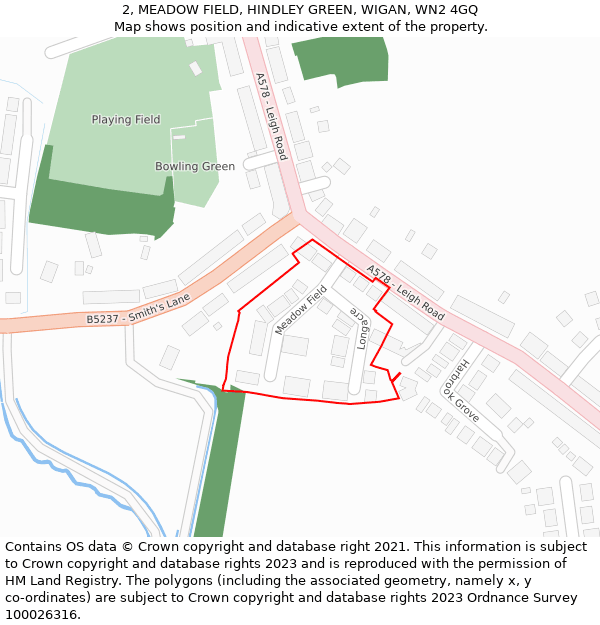 2, MEADOW FIELD, HINDLEY GREEN, WIGAN, WN2 4GQ: Location map and indicative extent of plot