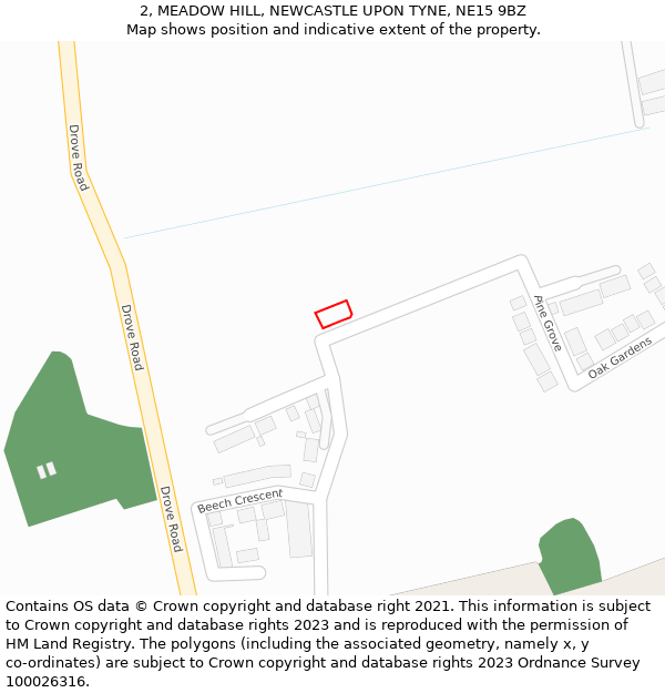 2, MEADOW HILL, NEWCASTLE UPON TYNE, NE15 9BZ: Location map and indicative extent of plot