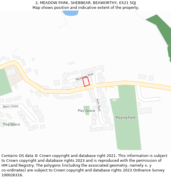 2, MEADOW PARK, SHEBBEAR, BEAWORTHY, EX21 5QJ: Location map and indicative extent of plot