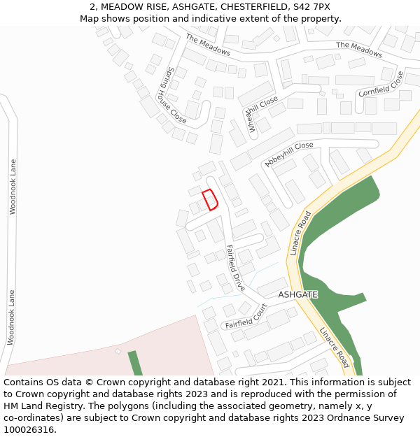 2, MEADOW RISE, ASHGATE, CHESTERFIELD, S42 7PX: Location map and indicative extent of plot