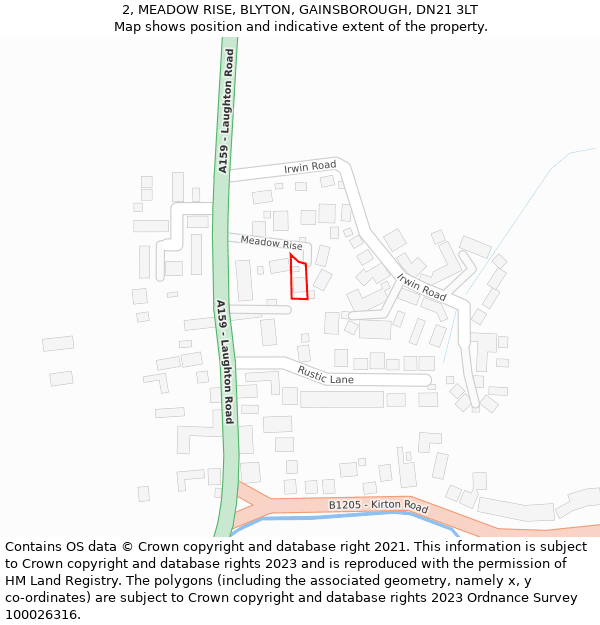 2, MEADOW RISE, BLYTON, GAINSBOROUGH, DN21 3LT: Location map and indicative extent of plot