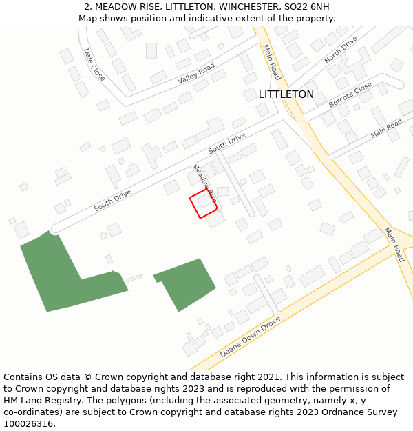 2, MEADOW RISE, LITTLETON, WINCHESTER, SO22 6NH: Location map and indicative extent of plot