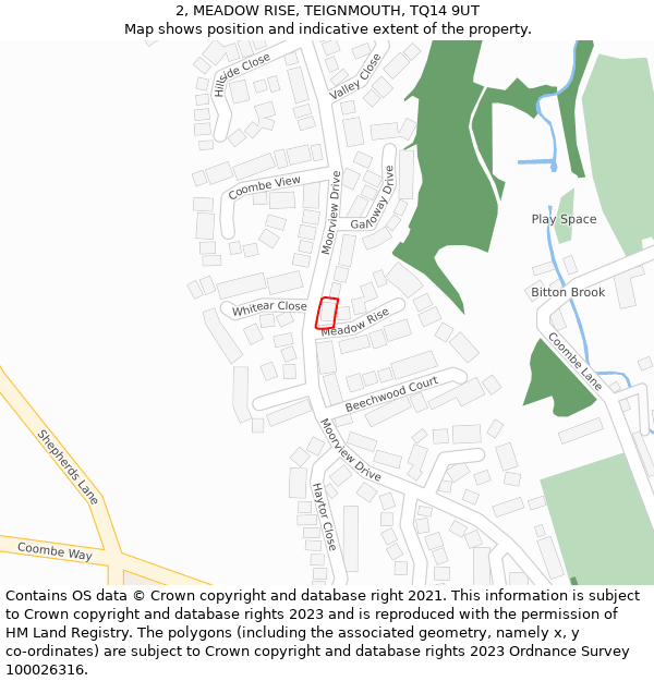 2, MEADOW RISE, TEIGNMOUTH, TQ14 9UT: Location map and indicative extent of plot
