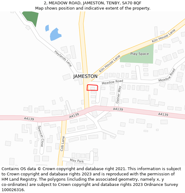 2, MEADOW ROAD, JAMESTON, TENBY, SA70 8QF: Location map and indicative extent of plot