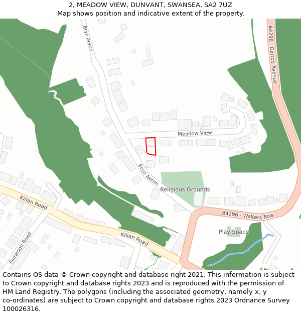 2, MEADOW VIEW, DUNVANT, SWANSEA, SA2 7UZ: Location map and indicative extent of plot