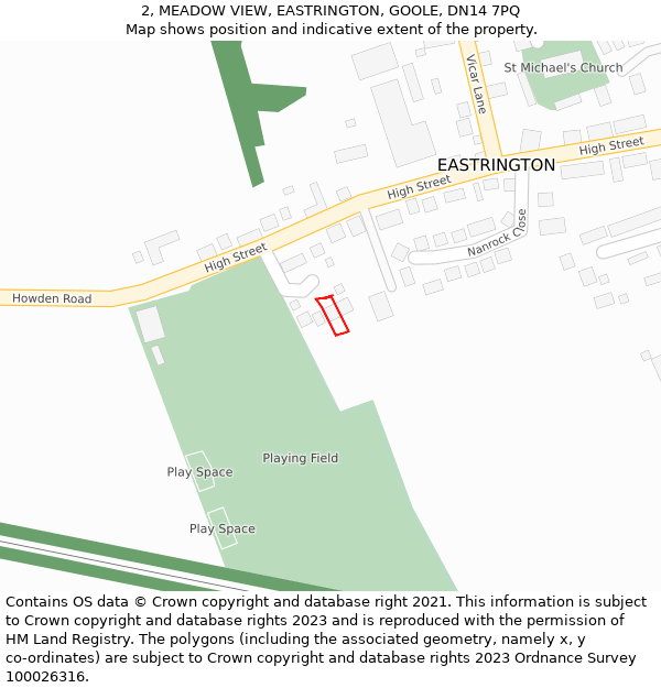 2, MEADOW VIEW, EASTRINGTON, GOOLE, DN14 7PQ: Location map and indicative extent of plot