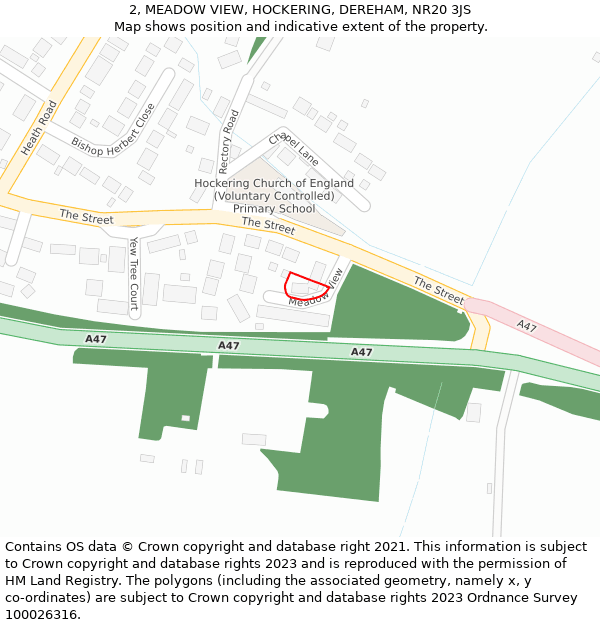 2, MEADOW VIEW, HOCKERING, DEREHAM, NR20 3JS: Location map and indicative extent of plot