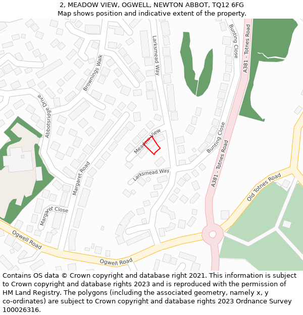 2, MEADOW VIEW, OGWELL, NEWTON ABBOT, TQ12 6FG: Location map and indicative extent of plot