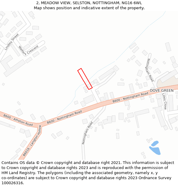 2, MEADOW VIEW, SELSTON, NOTTINGHAM, NG16 6WL: Location map and indicative extent of plot