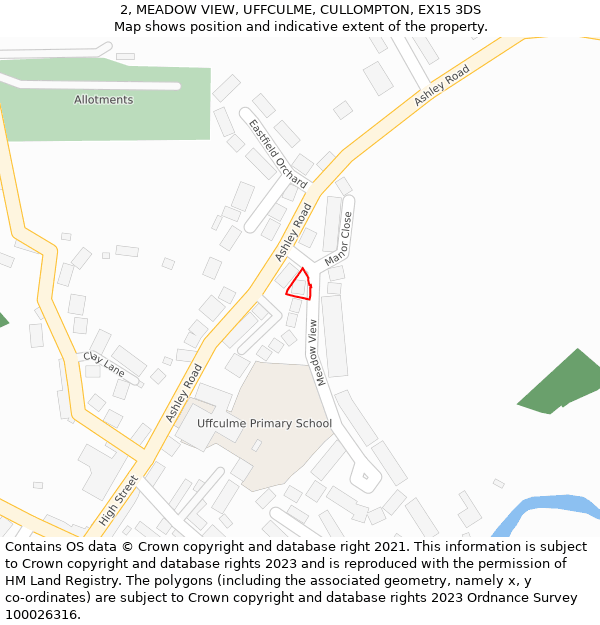 2, MEADOW VIEW, UFFCULME, CULLOMPTON, EX15 3DS: Location map and indicative extent of plot