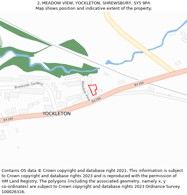 2, MEADOW VIEW, YOCKLETON, SHREWSBURY, SY5 9PA: Location map and indicative extent of plot