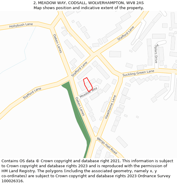 2, MEADOW WAY, CODSALL, WOLVERHAMPTON, WV8 2AS: Location map and indicative extent of plot