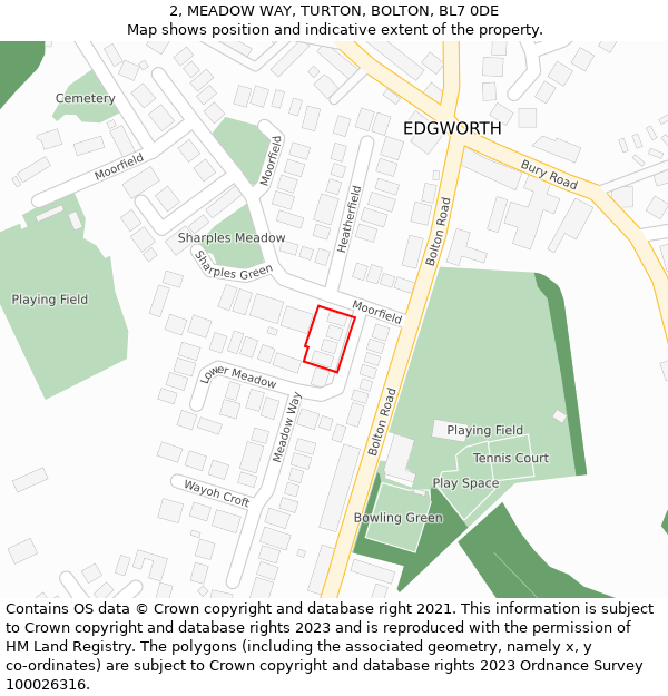 2, MEADOW WAY, TURTON, BOLTON, BL7 0DE: Location map and indicative extent of plot