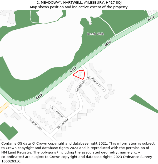 2, MEADOWAY, HARTWELL, AYLESBURY, HP17 8QJ: Location map and indicative extent of plot