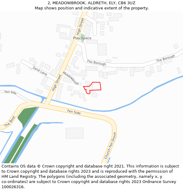 2, MEADOWBROOK, ALDRETH, ELY, CB6 3UZ: Location map and indicative extent of plot