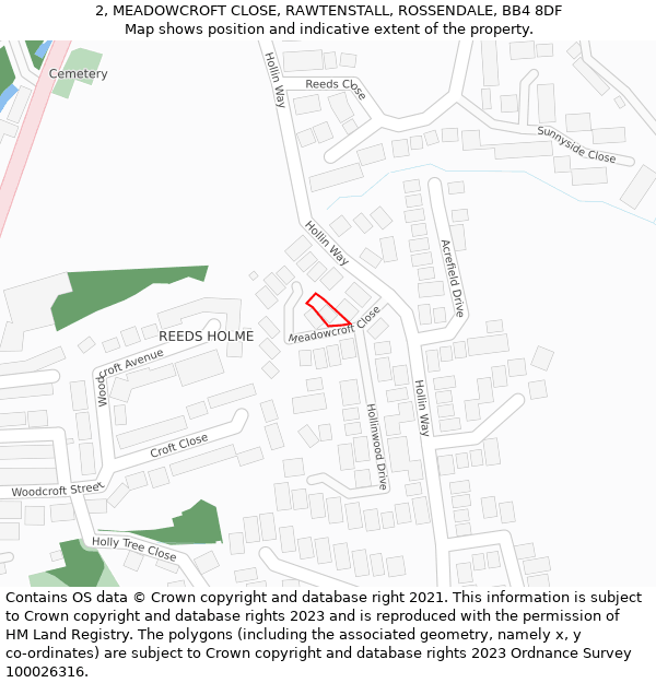 2, MEADOWCROFT CLOSE, RAWTENSTALL, ROSSENDALE, BB4 8DF: Location map and indicative extent of plot