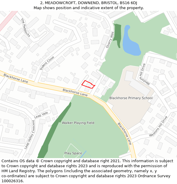 2, MEADOWCROFT, DOWNEND, BRISTOL, BS16 6DJ: Location map and indicative extent of plot