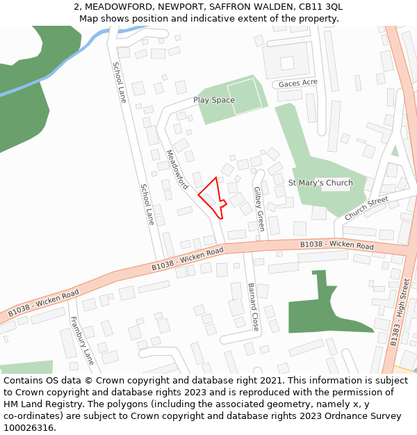 2, MEADOWFORD, NEWPORT, SAFFRON WALDEN, CB11 3QL: Location map and indicative extent of plot
