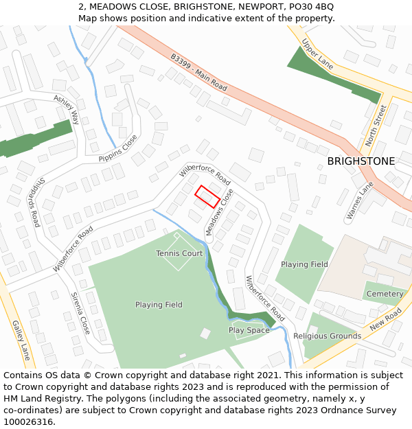 2, MEADOWS CLOSE, BRIGHSTONE, NEWPORT, PO30 4BQ: Location map and indicative extent of plot