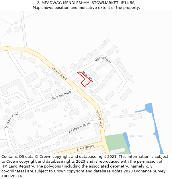 2, MEADWAY, MENDLESHAM, STOWMARKET, IP14 5SJ: Location map and indicative extent of plot