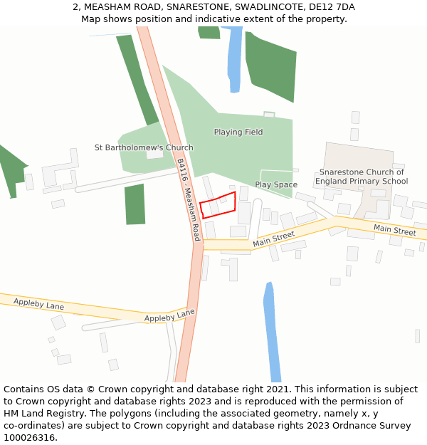 2, MEASHAM ROAD, SNARESTONE, SWADLINCOTE, DE12 7DA: Location map and indicative extent of plot