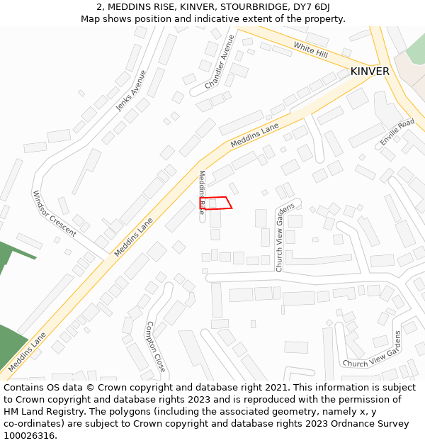 2, MEDDINS RISE, KINVER, STOURBRIDGE, DY7 6DJ: Location map and indicative extent of plot