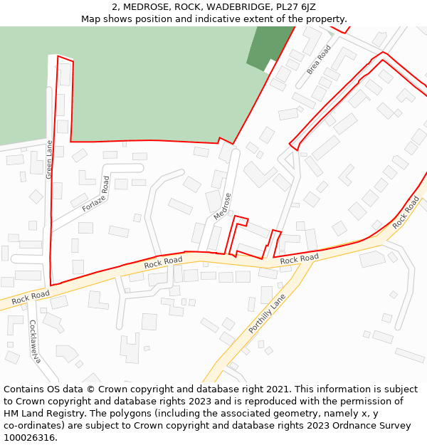 2, MEDROSE, ROCK, WADEBRIDGE, PL27 6JZ: Location map and indicative extent of plot