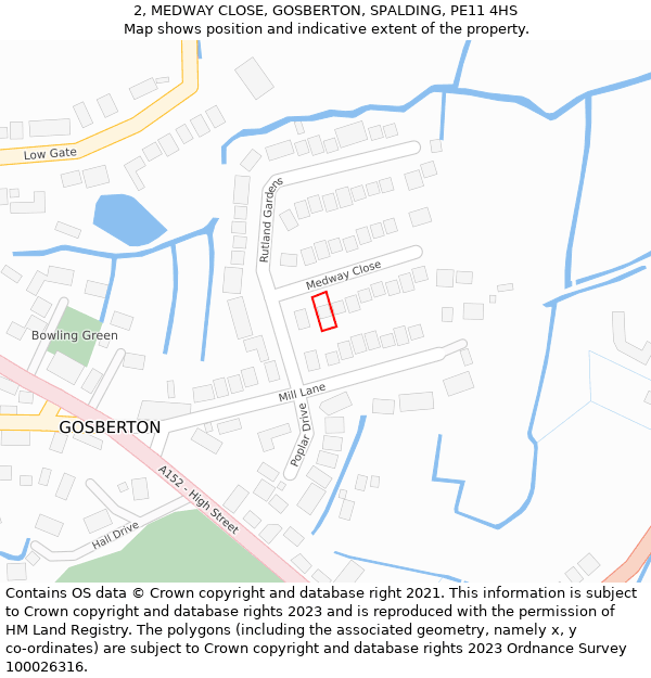 2, MEDWAY CLOSE, GOSBERTON, SPALDING, PE11 4HS: Location map and indicative extent of plot