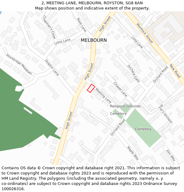 2, MEETING LANE, MELBOURN, ROYSTON, SG8 6AN: Location map and indicative extent of plot