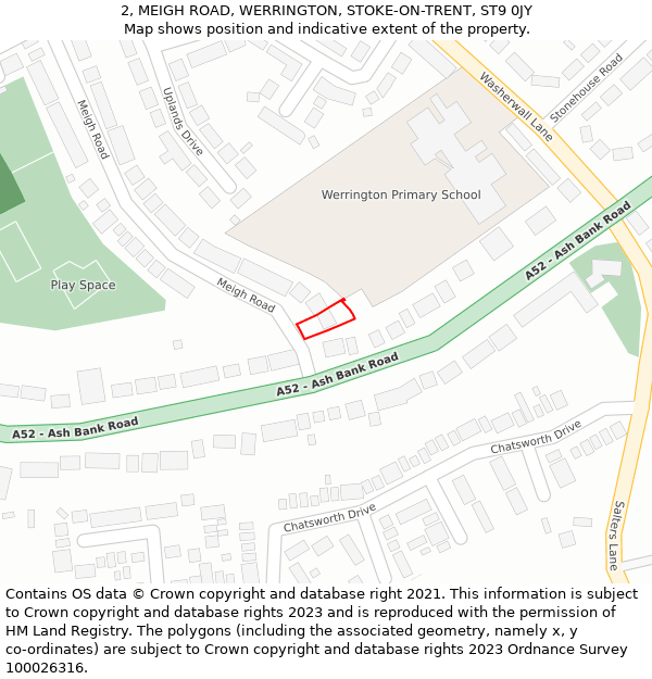 2, MEIGH ROAD, WERRINGTON, STOKE-ON-TRENT, ST9 0JY: Location map and indicative extent of plot
