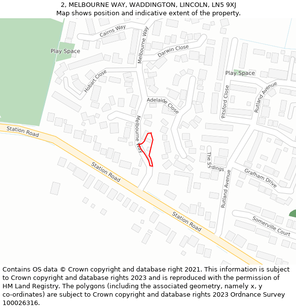 2, MELBOURNE WAY, WADDINGTON, LINCOLN, LN5 9XJ: Location map and indicative extent of plot