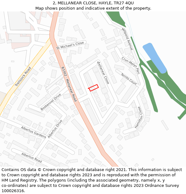 2, MELLANEAR CLOSE, HAYLE, TR27 4QU: Location map and indicative extent of plot