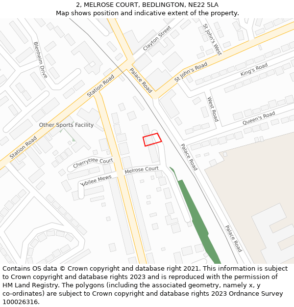 2, MELROSE COURT, BEDLINGTON, NE22 5LA: Location map and indicative extent of plot