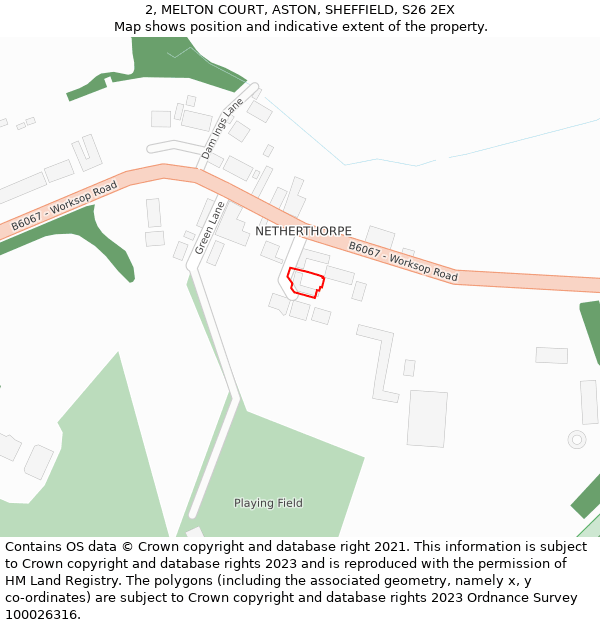 2, MELTON COURT, ASTON, SHEFFIELD, S26 2EX: Location map and indicative extent of plot