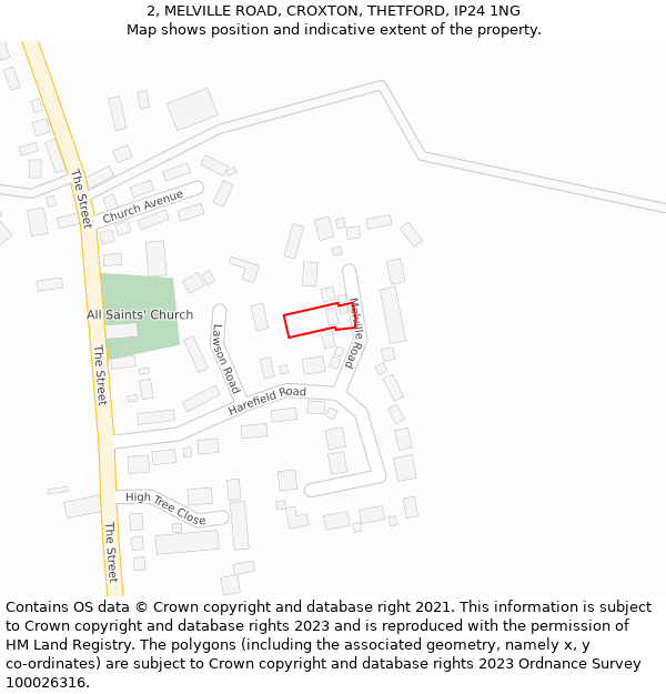 2, MELVILLE ROAD, CROXTON, THETFORD, IP24 1NG: Location map and indicative extent of plot