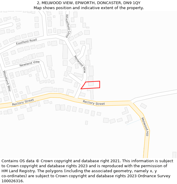 2, MELWOOD VIEW, EPWORTH, DONCASTER, DN9 1QY: Location map and indicative extent of plot