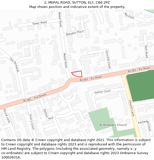 2, MEPAL ROAD, SUTTON, ELY, CB6 2PZ: Location map and indicative extent of plot