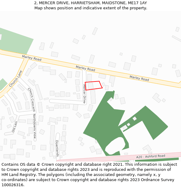 2, MERCER DRIVE, HARRIETSHAM, MAIDSTONE, ME17 1AY: Location map and indicative extent of plot