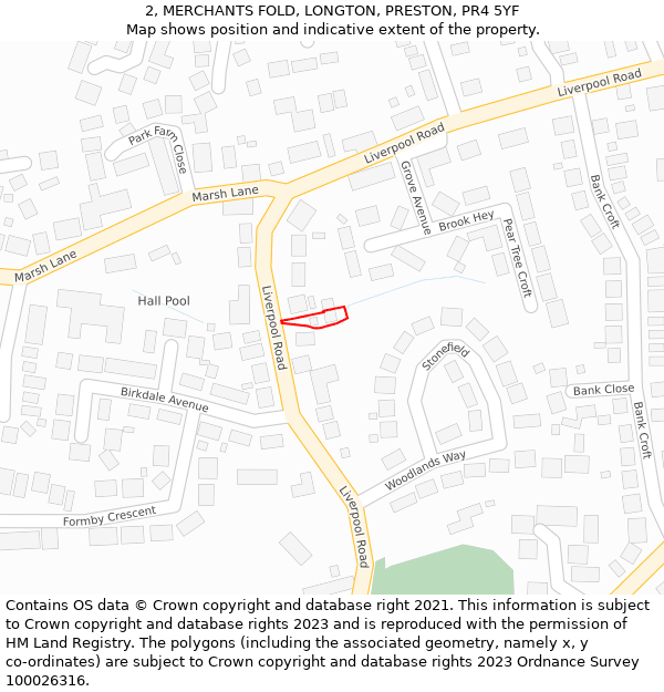 2, MERCHANTS FOLD, LONGTON, PRESTON, PR4 5YF: Location map and indicative extent of plot