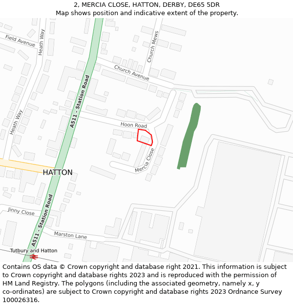 2, MERCIA CLOSE, HATTON, DERBY, DE65 5DR: Location map and indicative extent of plot