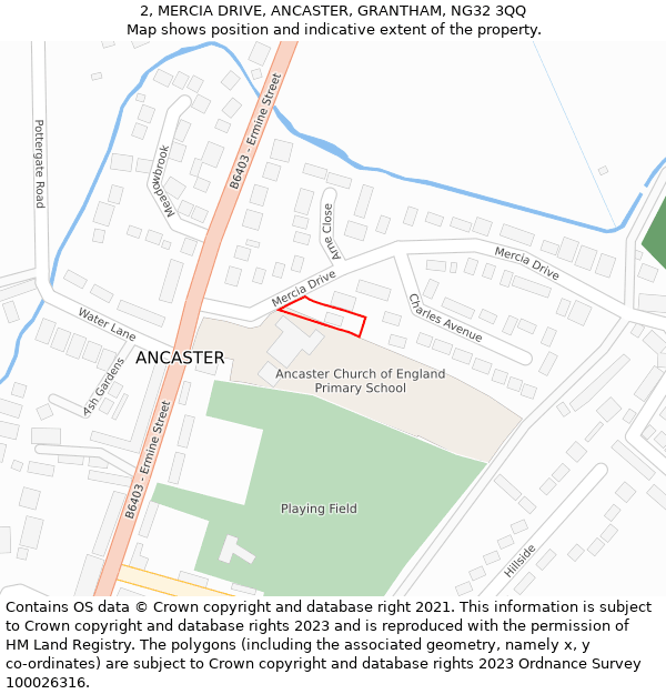 2, MERCIA DRIVE, ANCASTER, GRANTHAM, NG32 3QQ: Location map and indicative extent of plot