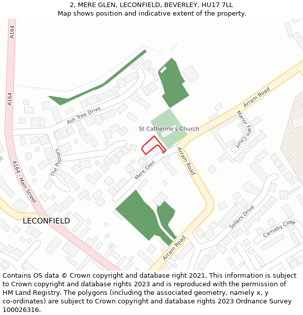 2, MERE GLEN, LECONFIELD, BEVERLEY, HU17 7LL: Location map and indicative extent of plot