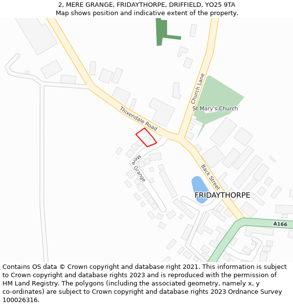 2, MERE GRANGE, FRIDAYTHORPE, DRIFFIELD, YO25 9TA: Location map and indicative extent of plot