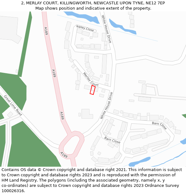 2, MERLAY COURT, KILLINGWORTH, NEWCASTLE UPON TYNE, NE12 7EP: Location map and indicative extent of plot