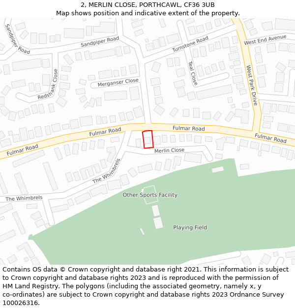 2, MERLIN CLOSE, PORTHCAWL, CF36 3UB: Location map and indicative extent of plot