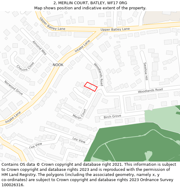 2, MERLIN COURT, BATLEY, WF17 0RG: Location map and indicative extent of plot