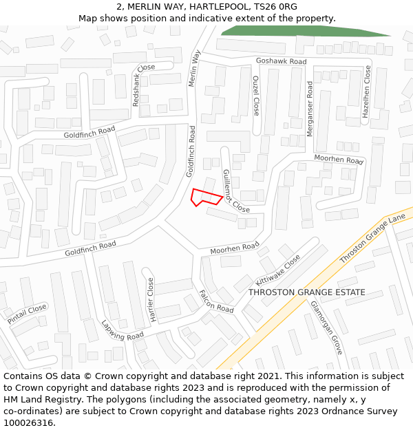 2, MERLIN WAY, HARTLEPOOL, TS26 0RG: Location map and indicative extent of plot